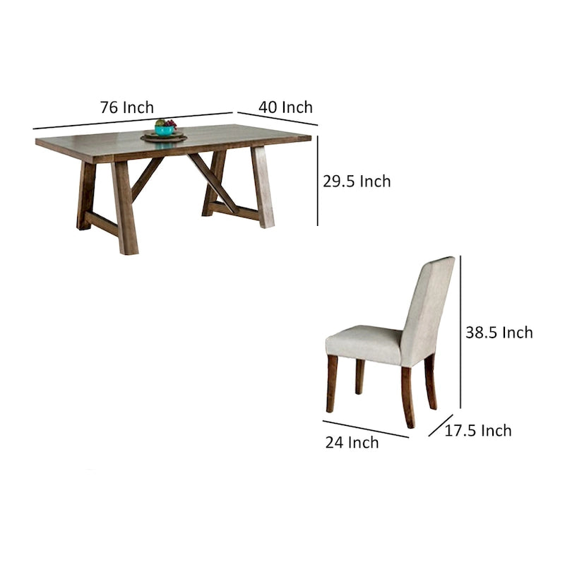 Jule 7pc Dining Set, Brown Rectangular Table, Chairs, Bench w White Seat