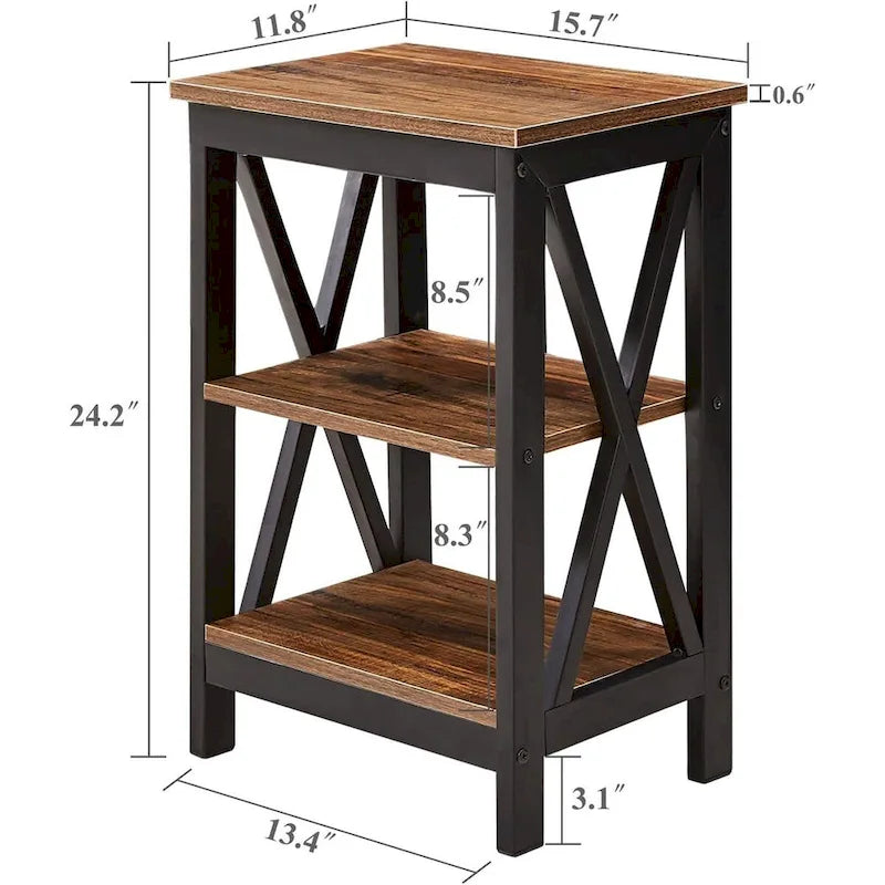 Modern Nightstand with 3-Tier Storage Shelves