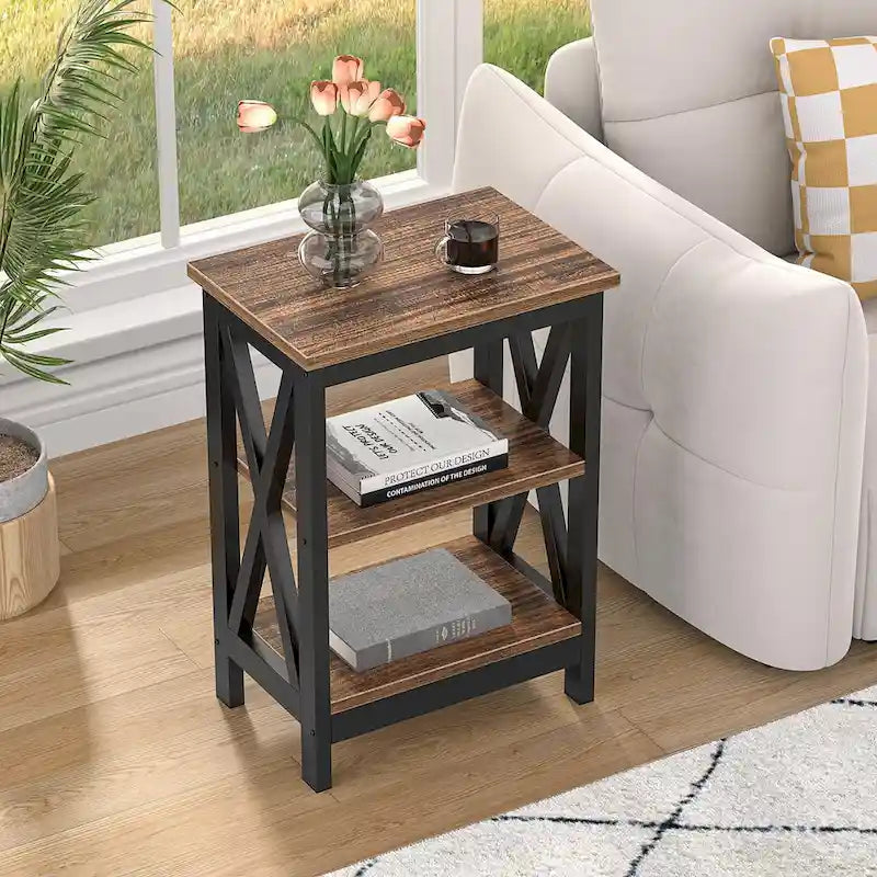 Modern Nightstand with 3-Tier Storage Shelves
