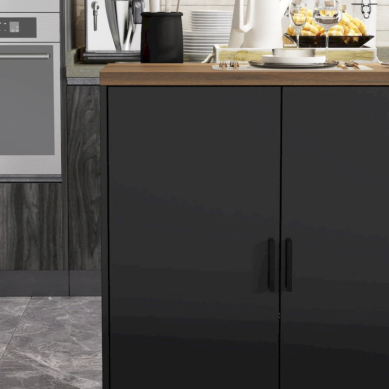 Kitchen Island with Drawers & Glass Cabinets, Converts to Office Desk