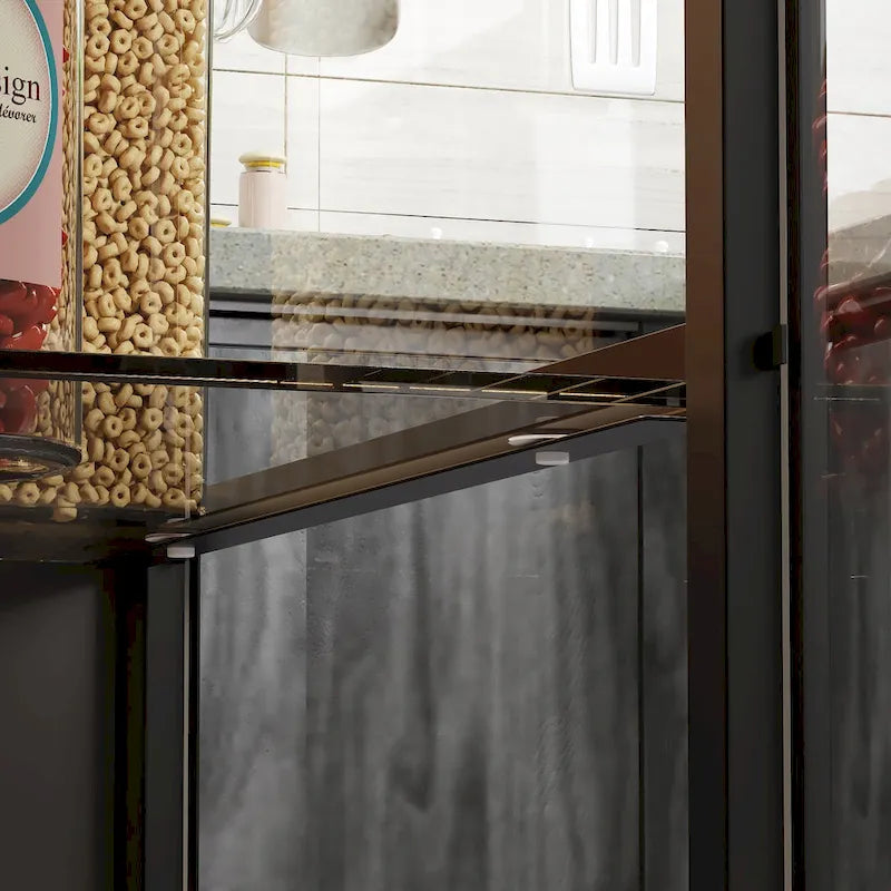 Kitchen Island with Drawers & Glass Cabinets, Converts to Office Desk