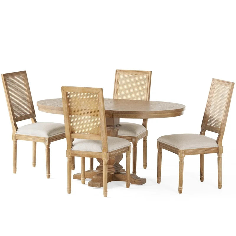 Pampas Wood and Cane Dining Set by