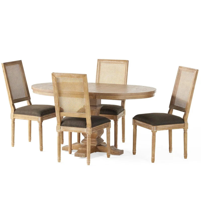 Pampas Wood and Cane Dining Set by