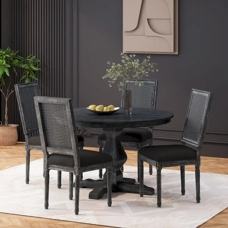 Remuda Wood and Cane Upholstered 5 Piece Circular Dining Set by