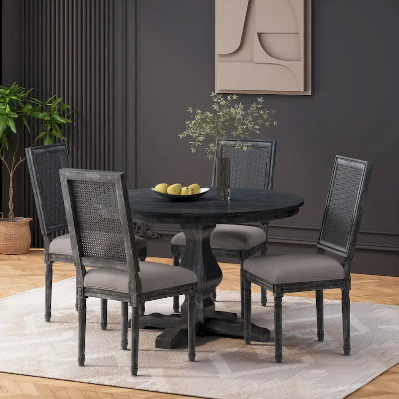 Remuda Wood and Cane Upholstered 5 Piece Circular Dining Set by 