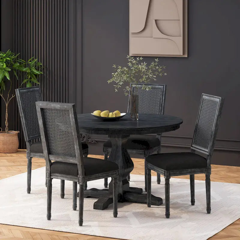 Remuda Wood and Cane Upholstered 5 Piece Circular Dining Set by