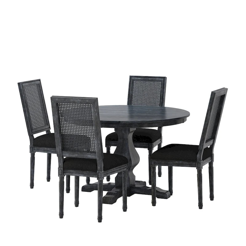 Remuda Wood and Cane Upholstered 5 Piece Circular Dining Set by