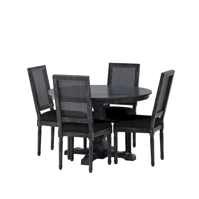 Remuda Wood and Cane Upholstered 5 Piece Circular Dining Set by