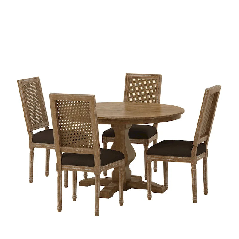 Remuda Wood and Cane Upholstered 5 Piece Circular Dining Set by