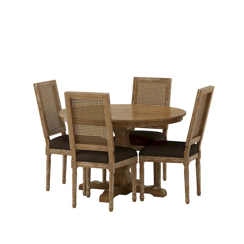 Remuda Wood and Cane Upholstered 5 Piece Circular Dining Set by