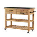 Wood Rolling 4 Drawer and 2 Shelf Kitchen Cart with Black Metal Handles and Marble Top - Brown - 