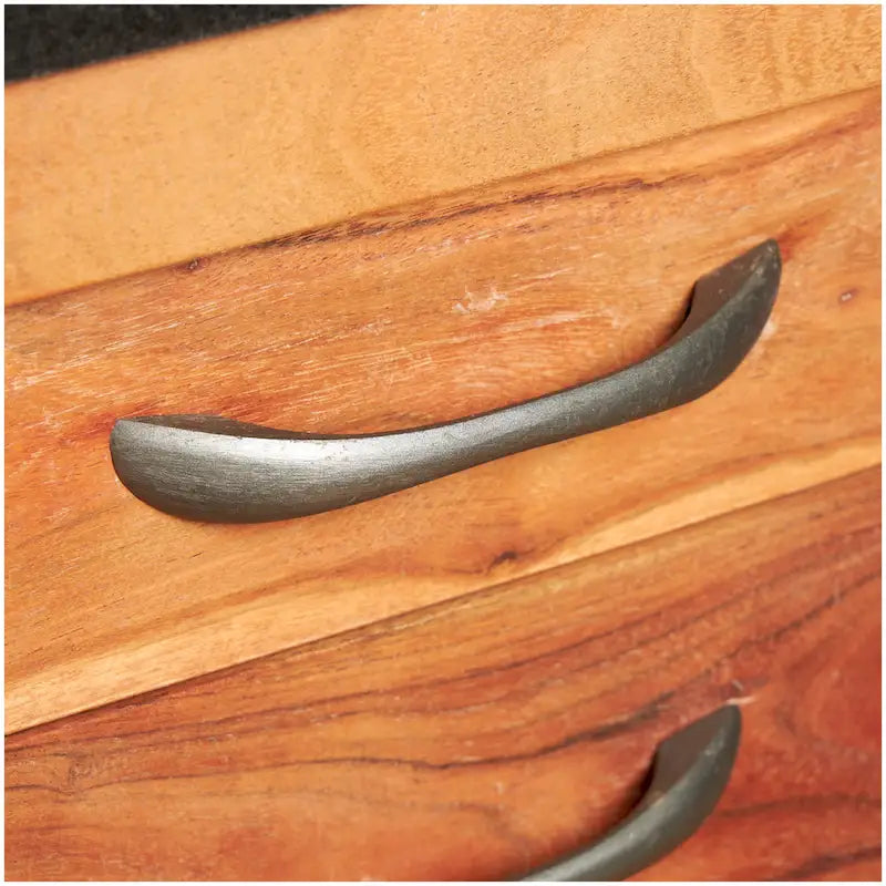 Wood Rolling 4 Drawer and 2 Shelf Kitchen Cart with Black Metal Handles and Marble Top - Brown -