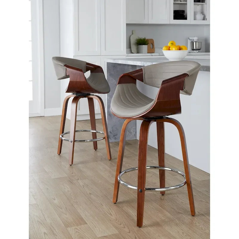  Kanteborg 26 Fixed-Height Counter Stool with Bent Wood Legs & Round Footrest (Set of 2)