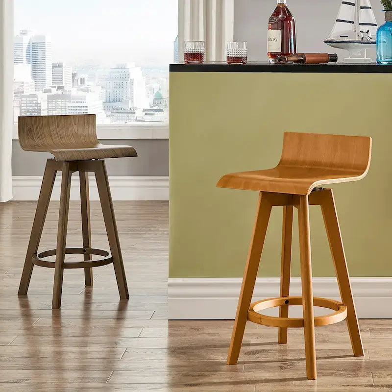 Ellery Mid-Century Modern Swivel Wood Stool (Set of 2)