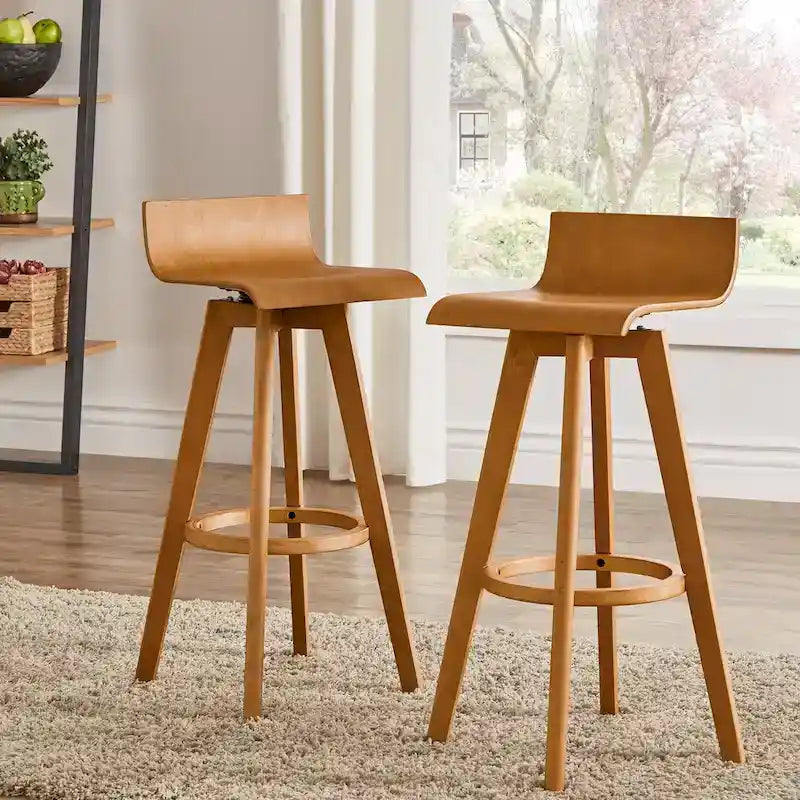 Ellery Mid-Century Modern Swivel Wood Stool (Set of 2)