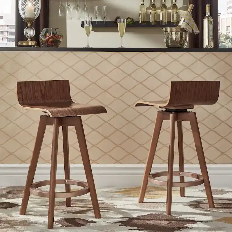 Ellery Mid-Century Modern Swivel Wood Stool (Set of 2)