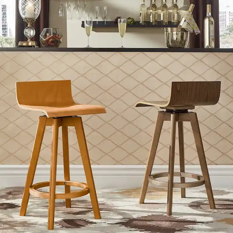 Ellery Mid-Century Modern Swivel Wood Stool (Set of 2)