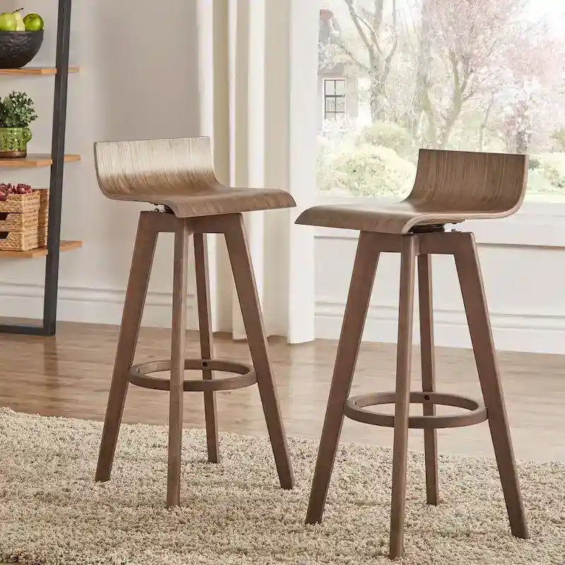 Ellery Mid-Century Modern Swivel Wood Stool (Set of 2)