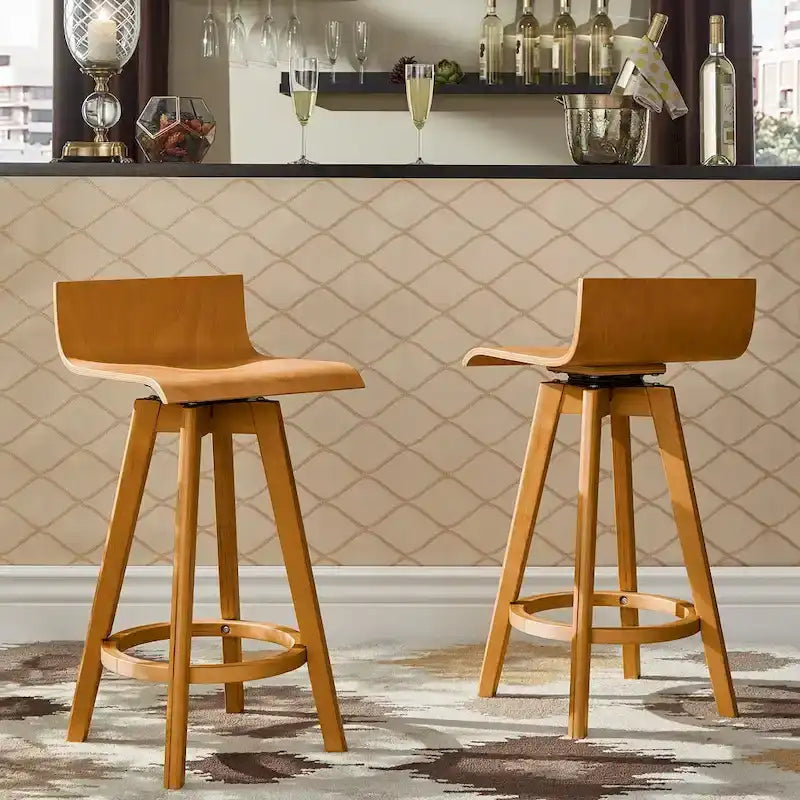 Ellery Mid-Century Modern Swivel Wood Stool (Set of 2)