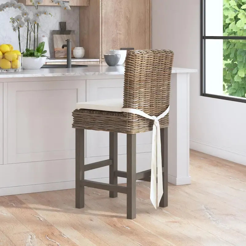 Grey Wash Rattan Cushioned Stool by 