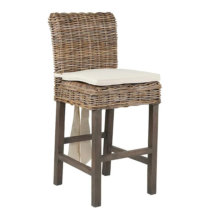 Grey Wash Rattan Cushioned Stool by