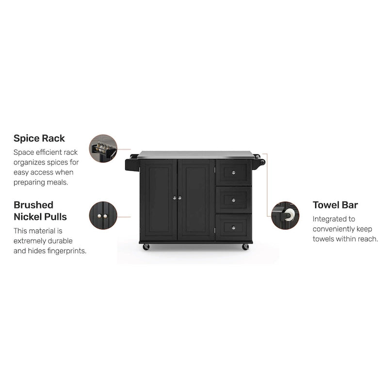 Dolly Madison Kitchen Cart with Stainless Steel Top by