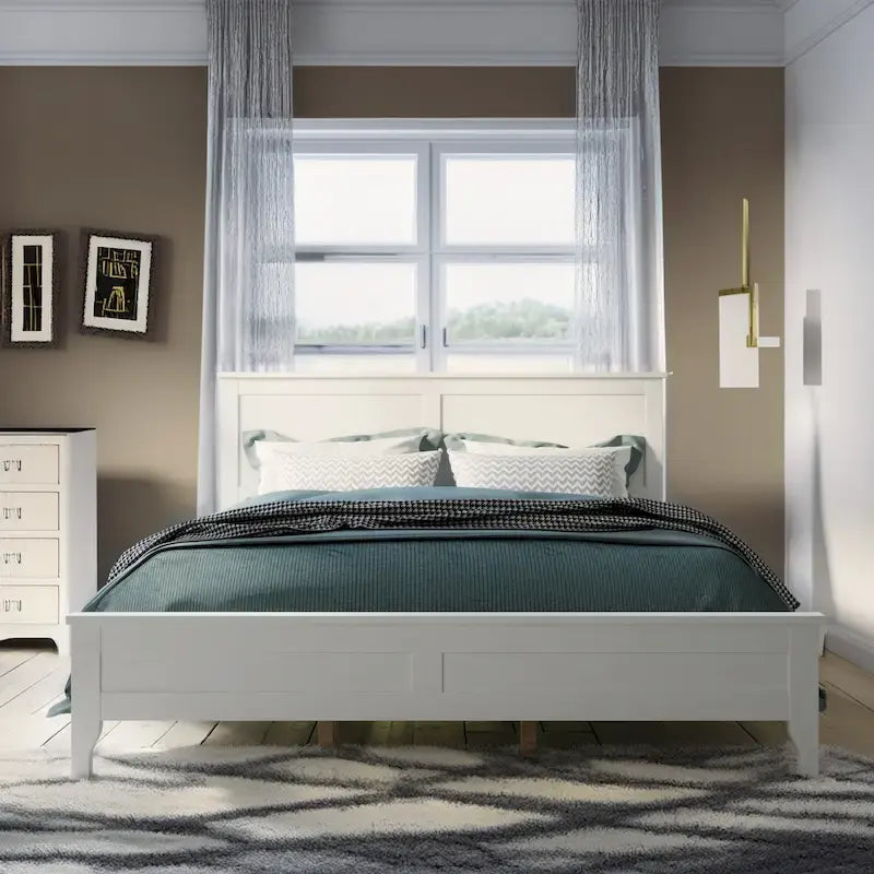 Modern White Solid Wood Queen Platform Bed