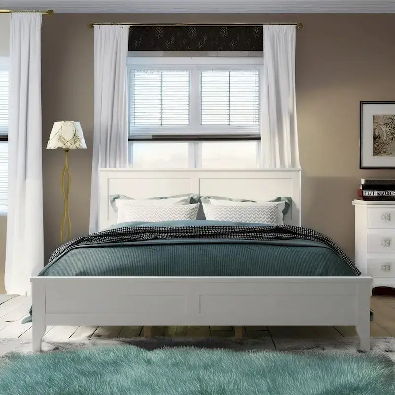 Modern White Solid Wood Queen Platform Bed