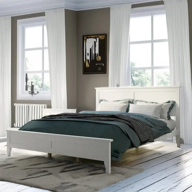 Modern White Solid Wood Queen Platform Bed