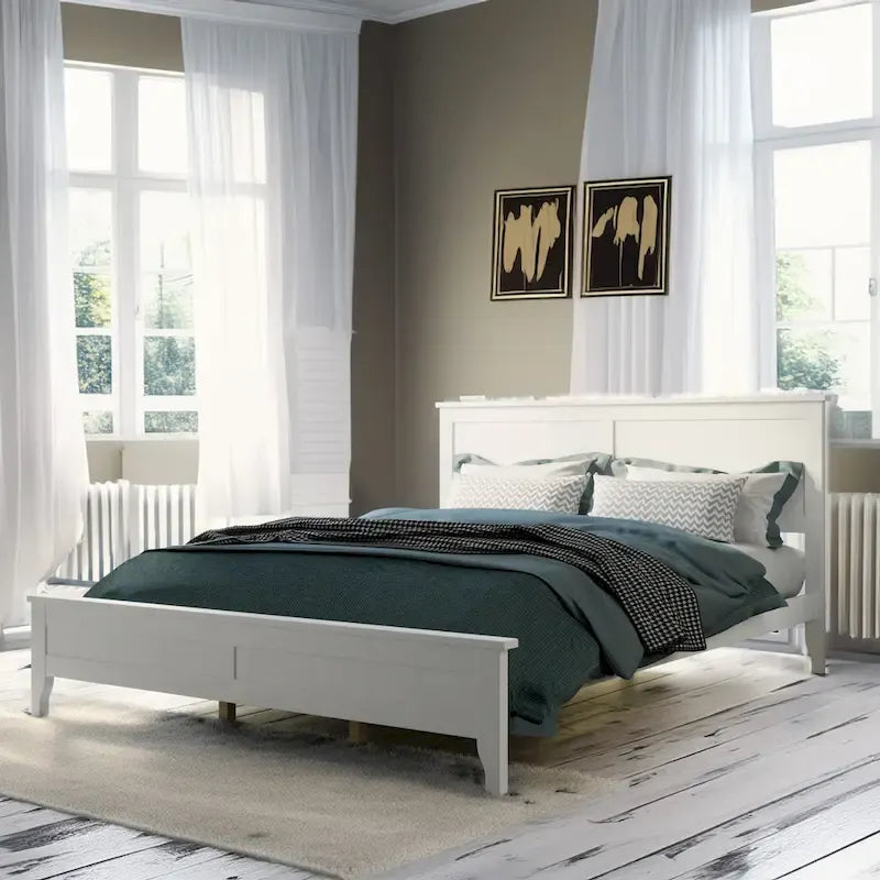Modern White Solid Wood Queen Platform Bed