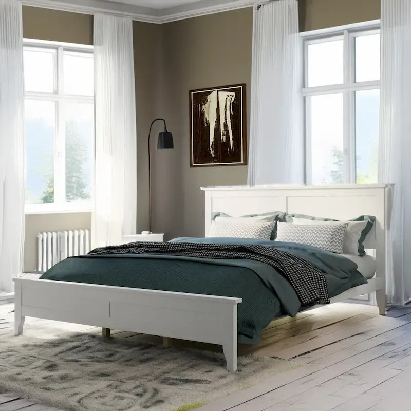 Modern White Solid Wood Queen Platform Bed