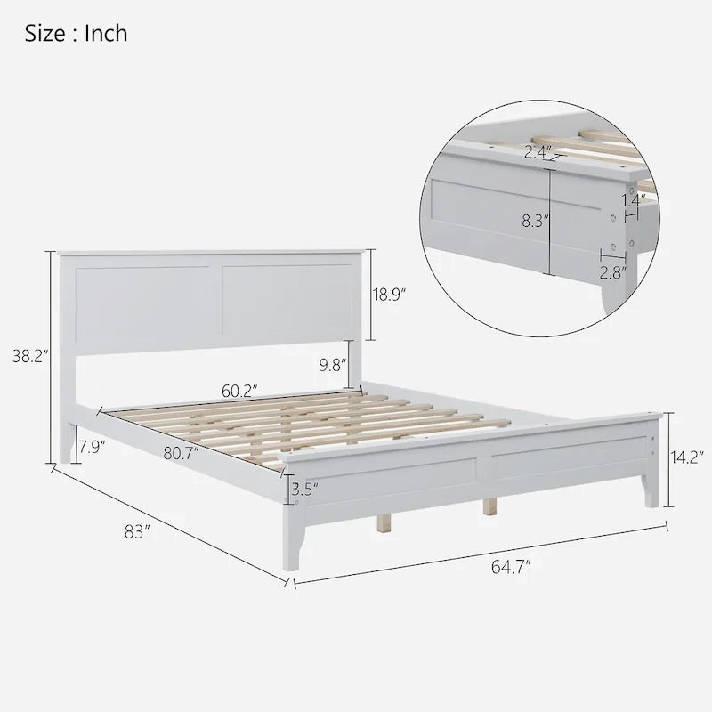 Modern White Solid Wood Queen Platform Bed