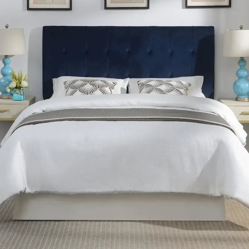  Roseau Navy Blue Velvet Queen Upholstered Headboard
