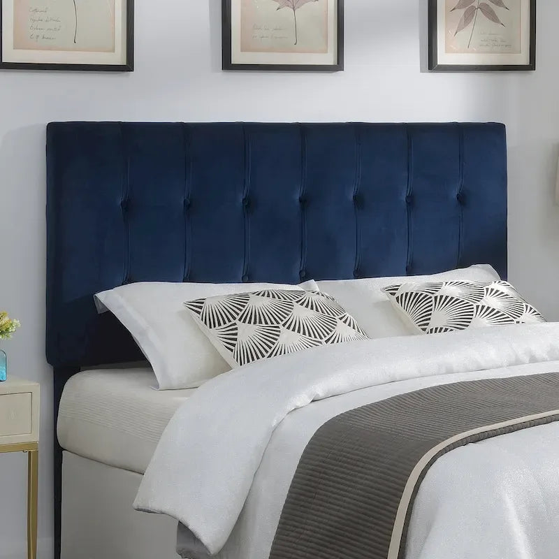 Roseau Navy Blue Velvet Queen Upholstered Headboard