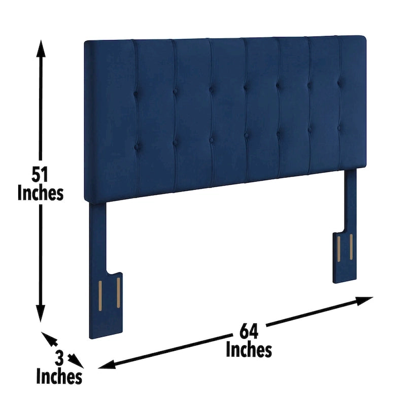Roseau Navy Blue Velvet Queen Upholstered Headboard