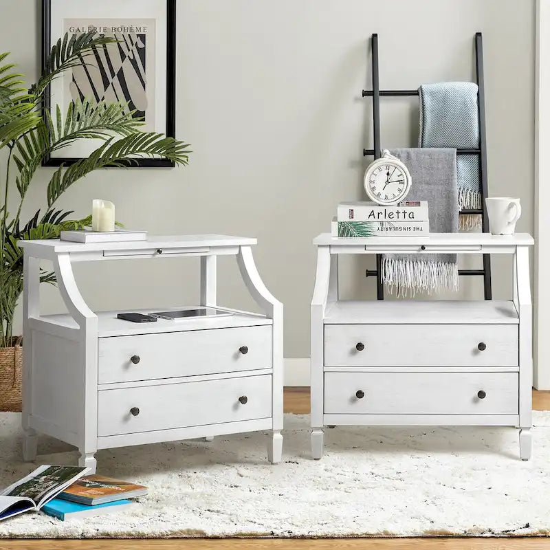 Jennifer 2 - Drawer Nightstand with Built-In Outlets and Pull-out Tray Set of 2 by 