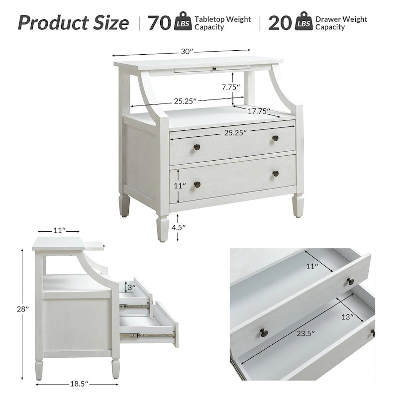 Jennifer 2 - Drawer Nightstand with Built-In Outlets and Pull-out Tray Set of 2 by