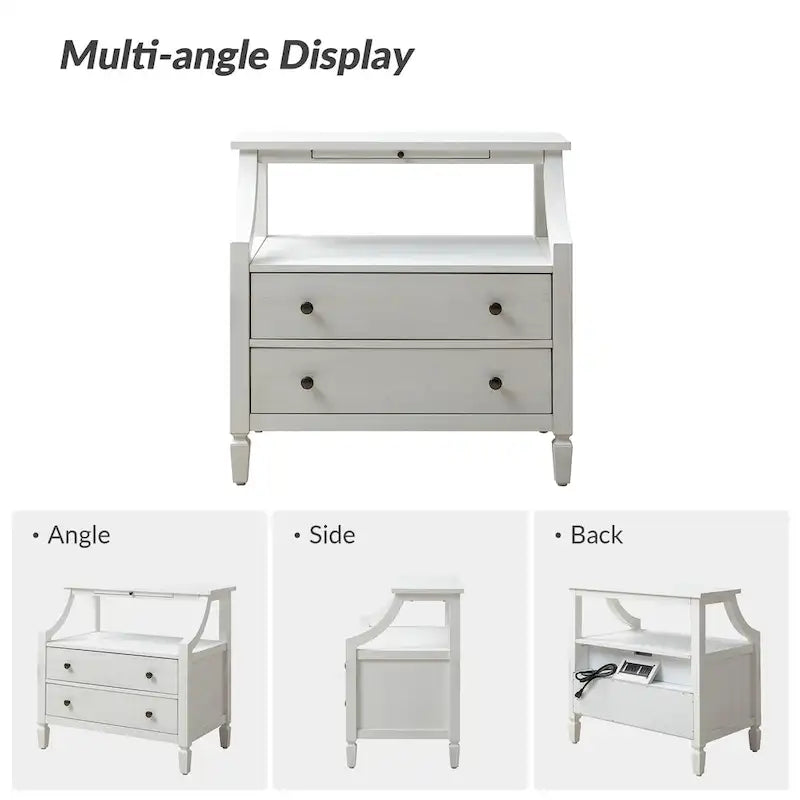 Jennifer 2 - Drawer Nightstand with Built-In Outlets and Pull-out Tray Set of 2 by