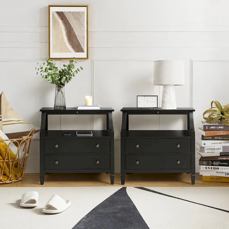 Jennifer 2 - Drawer Nightstand with Built-In Outlets and Pull-out Tray Set of 2 by