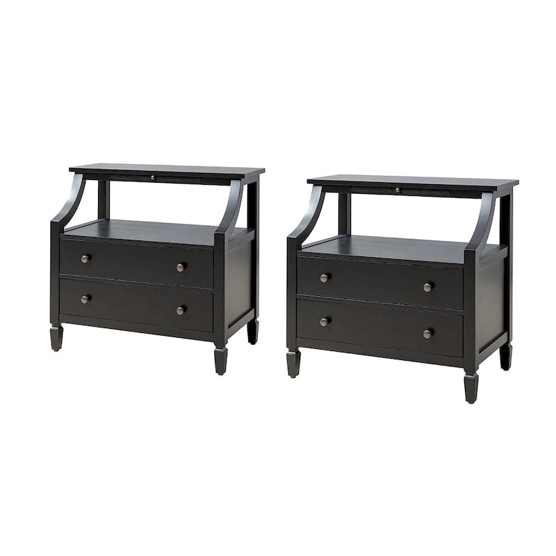 Jennifer 2 - Drawer Nightstand with Built-In Outlets and Pull-out Tray Set of 2 by