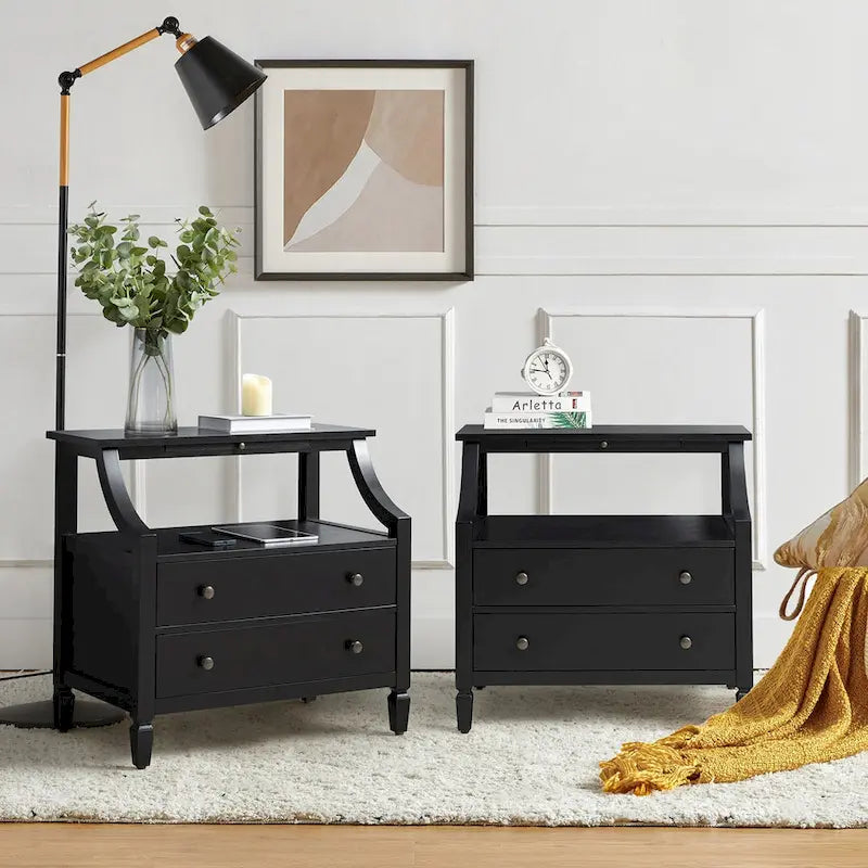 Jennifer 2 - Drawer Nightstand with Built-In Outlets and Pull-out Tray Set of 2 by