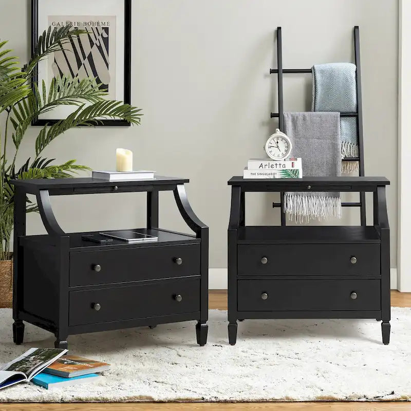 Jennifer 2 - Drawer Nightstand with Built-In Outlets and Pull-out Tray Set of 2 by