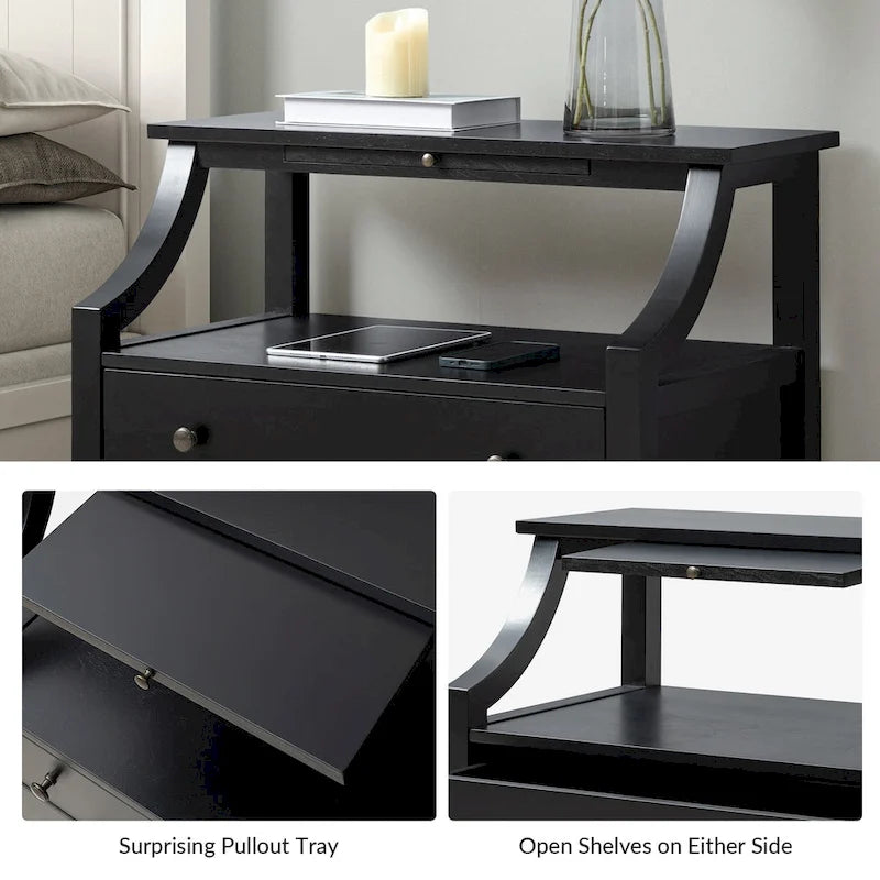 Jennifer 2 - Drawer Nightstand with Built-In Outlets and Pull-out Tray Set of 2 by