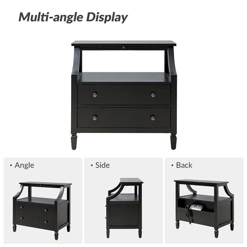 Jennifer 2 - Drawer Nightstand with Built-In Outlets and Pull-out Tray Set of 2 by