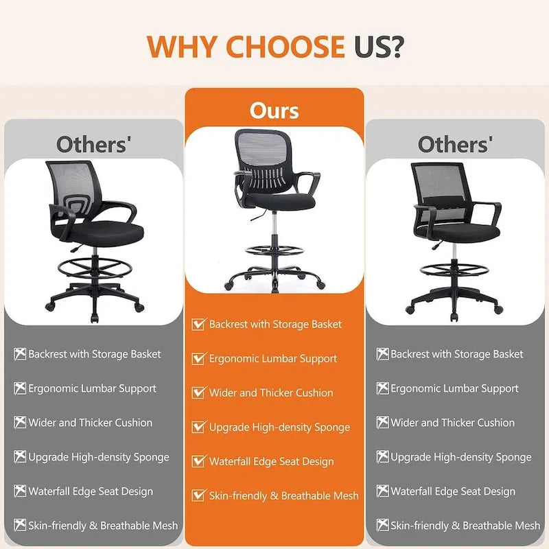 Drafting Chair - Tall Office Chair for Adjustable Standing Desks