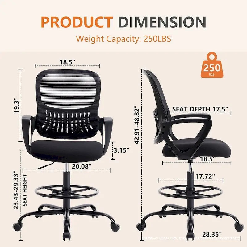 Drafting Chair - Tall Office Chair for Adjustable Standing Desks