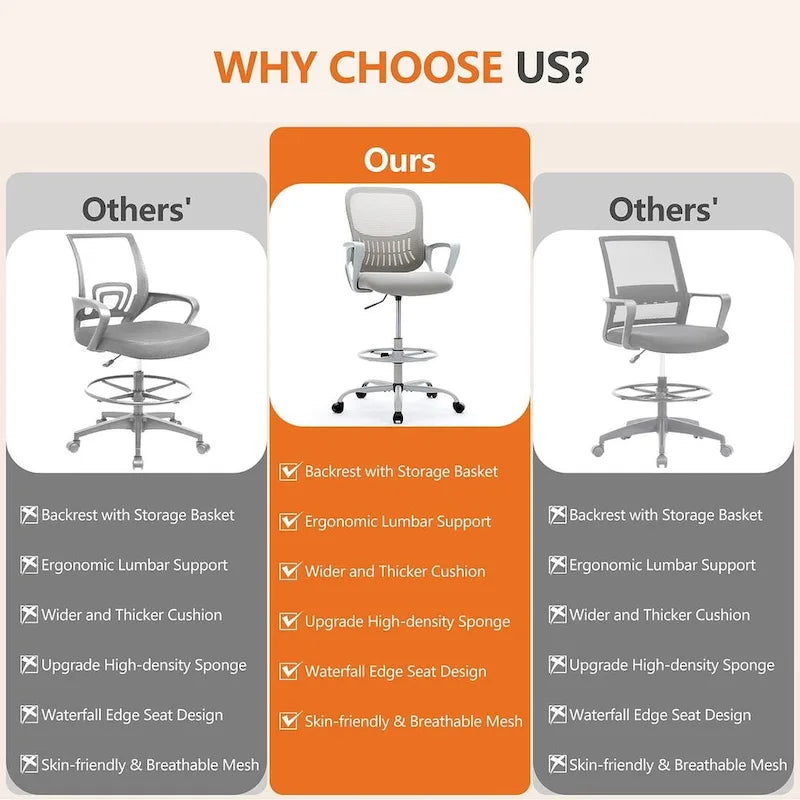 Drafting Chair - Tall Office Chair for Adjustable Standing Desks