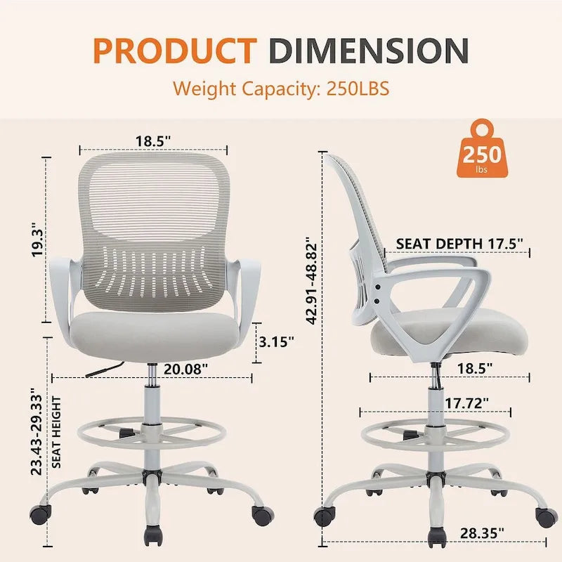 Drafting Chair - Tall Office Chair for Adjustable Standing Desks