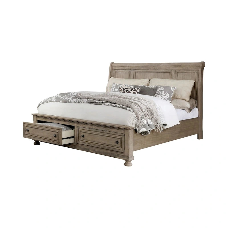 Nahkohe Rustic Grey Wood 2-drawer Sleigh Bed