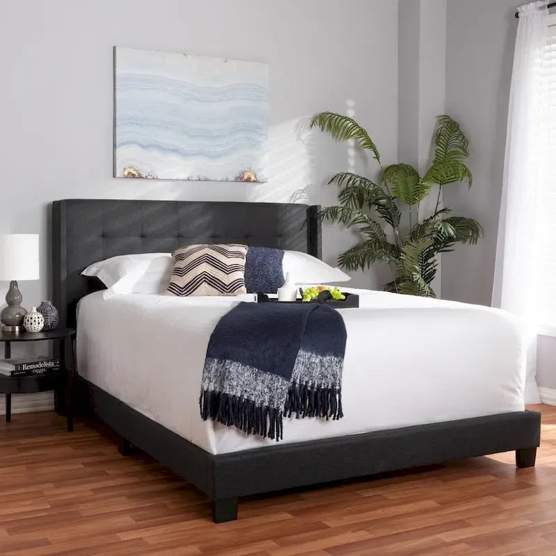 Contemporary Tufted Fabric Bed by